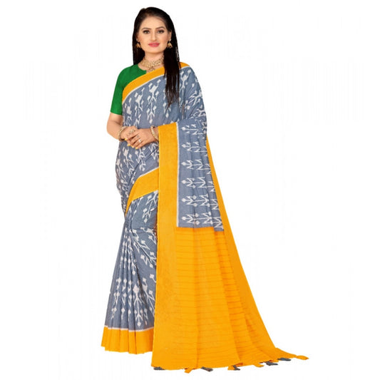 Generic Women's Soft Pure Cotton Printed Saree With Unstitched Blouse 5.5Mtr (Yellow)