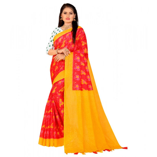 Generic Women's Soft Pure Cotton Printed Saree With Unstitched Blouse 5.5Mtr (Red)