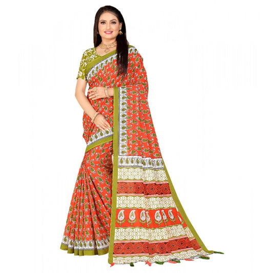 Generic Women's Soft Pure Cotton Printed Saree With Unstitched Blouse 5.5Mtr (Multicolor)
