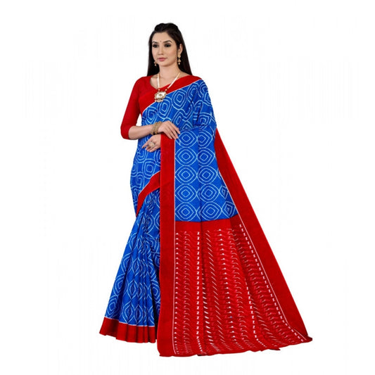 Generic Women's Soft Pure Cotton Printed Saree With Unstitched Blouse 5.5Mtr (Blue)