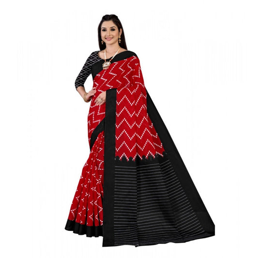 Generic Women's Soft Pure Cotton Printed Saree With Unstitched Blouse 5.5Mtr (Red)