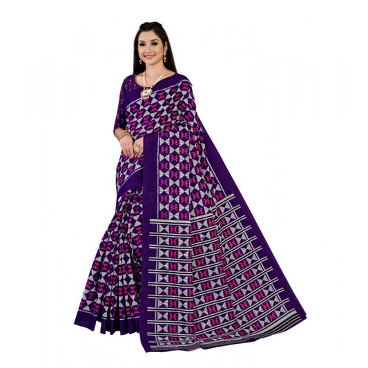 Generic Women's Soft Pure Cotton Printed Saree With Unstitched Blouse 5.5Mtr (Purple)