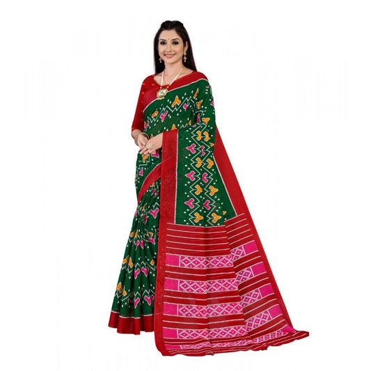 Generic Women's Soft Pure Cotton Printed Saree With Unstitched Blouse 5.5Mtr (Green)