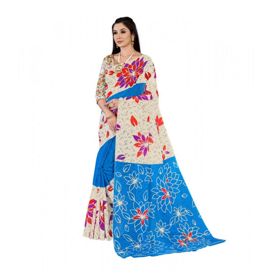 Generic Women's Soft Pure Cotton Printed Saree With Unstitched Blouse 5.5Mtr (Multicolor)