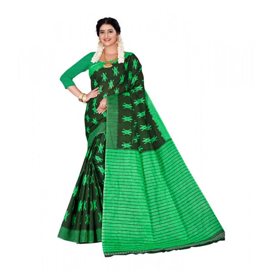 Generic Women's Soft Pure Cotton Printed Saree With Unstitched Blouse 5.5Mtr (Green)