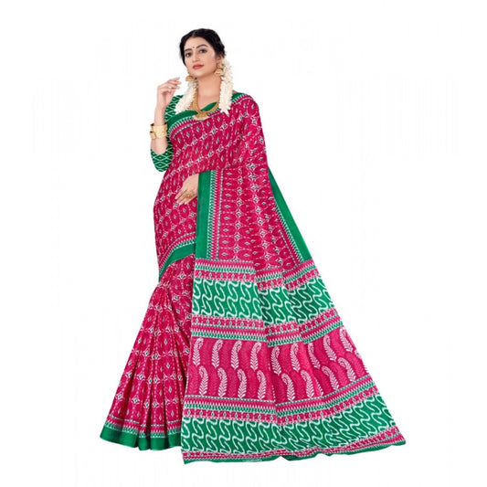 Generic Women's Soft Pure Cotton Printed Saree With Unstitched Blouse 5.5Mtr (Pink)