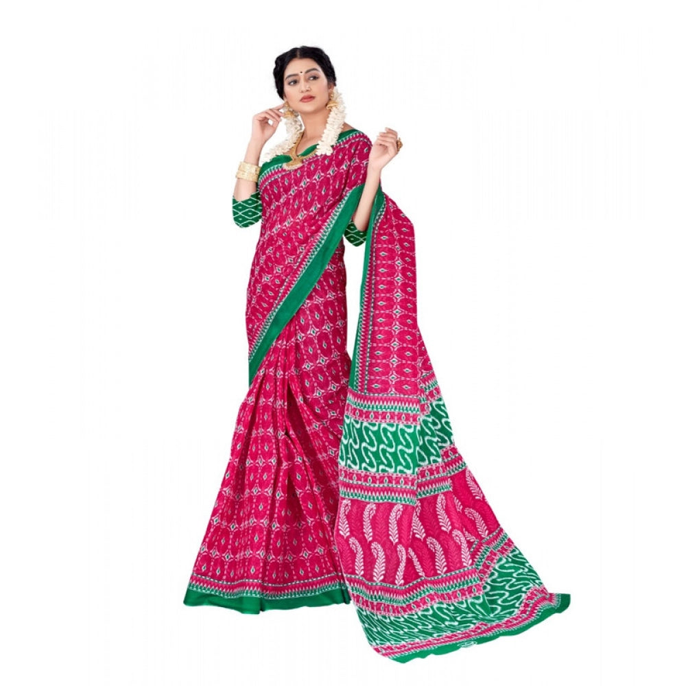 Generic Women's Soft Pure Cotton Printed Saree With Unstitched Blouse 5.5Mtr (Pink)
