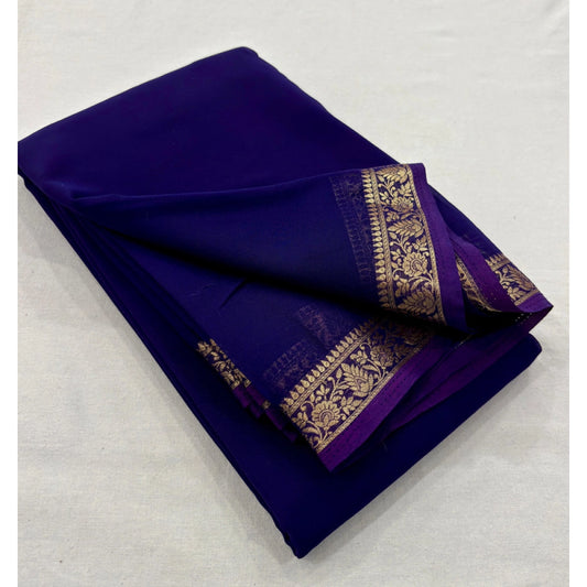 Generic Women's Crepe Chit Pallu Solid Saree With Unstitched Blouse 5.5Mtr (Lavender)