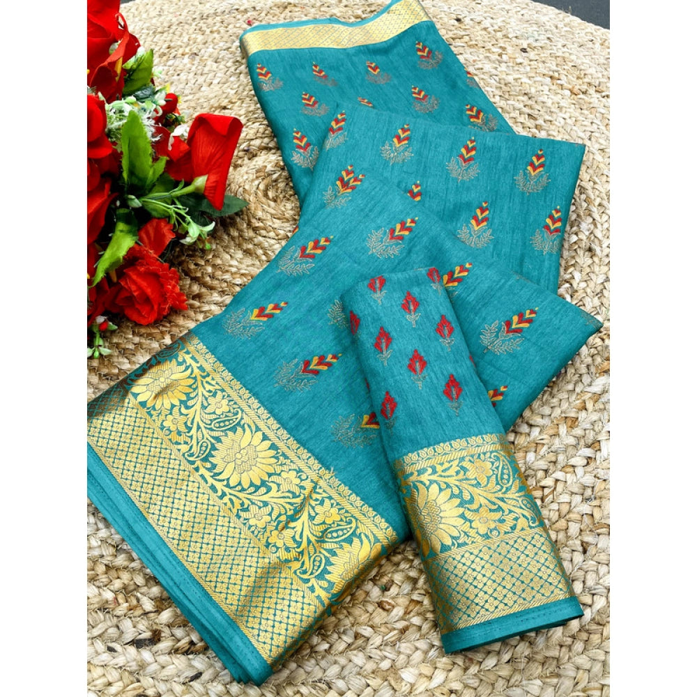 Generic Women's Digital Dolla Silk Printed Saree With Unstitched Blouse 5.5Mtr (Sky Blue)