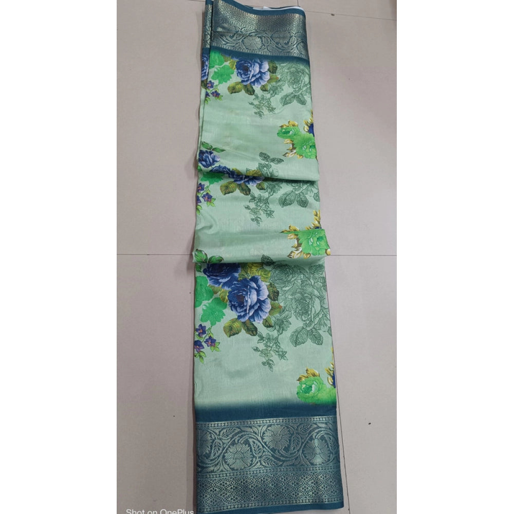 Generic Women's Digital Dolla Silk Printed Saree With Unstitched Blouse 5.5Mtr (Green)